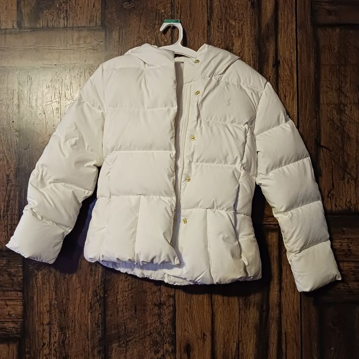 Nwt Girls Puffer Jacket. This Jacket Is Super Cute And Super Soft. Size L(12/14) White Hooded Outerwear For Snow, White Long Sleeve Puffer Hooded Jacket, White Long Sleeve Outerwear For Snow, Girls Puffer Jacket, Ralph Lauren Jacket, Lauren White, Girl Coat, Kids Jacket, Puffer Jacket