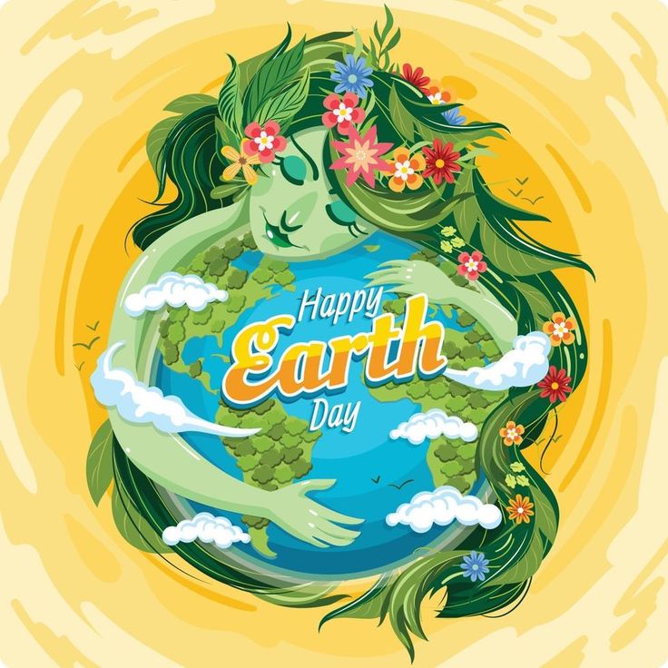 the earth is surrounded by flowers and leaves, with happy earth day written on it