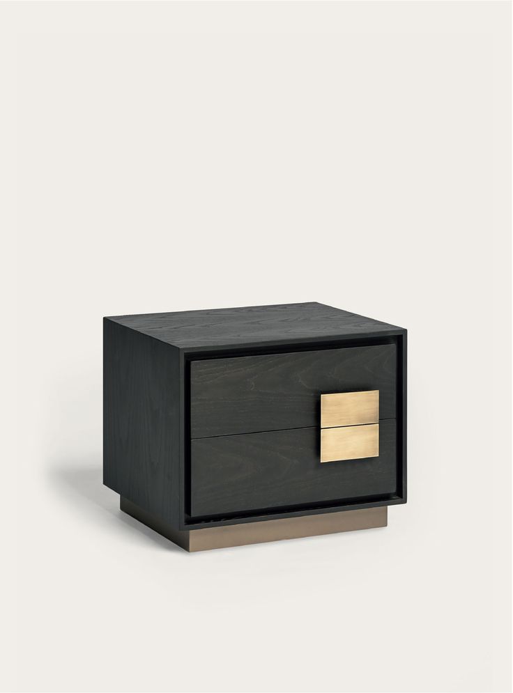 a black and gold nightstand with two drawers