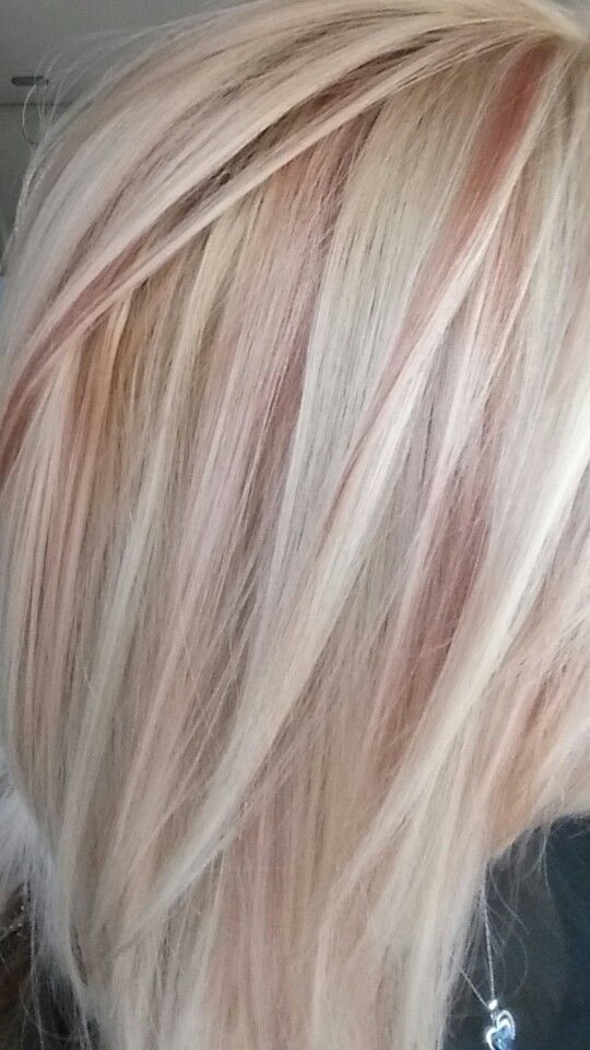 My hair, Blonde red. But I redone the red to a darker red/brown Pink Blonde Hair, Hair Color Blonde, Light Blonde Hair, Blonde With Pink, Strawberry Blonde Hair, Pink Highlights, Blonde Hair With Highlights, Hair Color Highlights, Platinum Blonde Hair