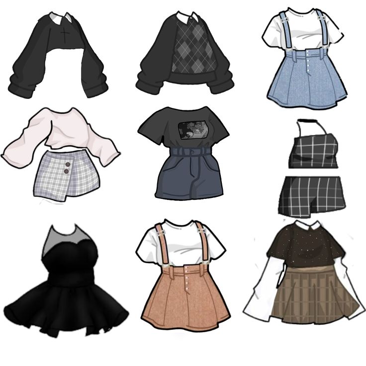 paper doll clothes with different styles and patterns on them, including skirts, tops, shorts and sweaters