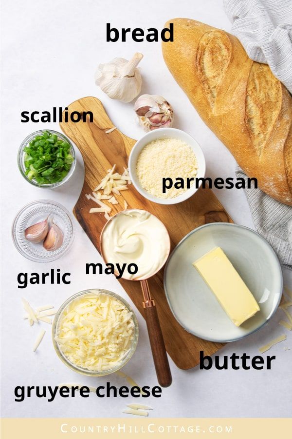 the ingredients to make this bread include garlic, parmesan cheese, garlic oil and butter