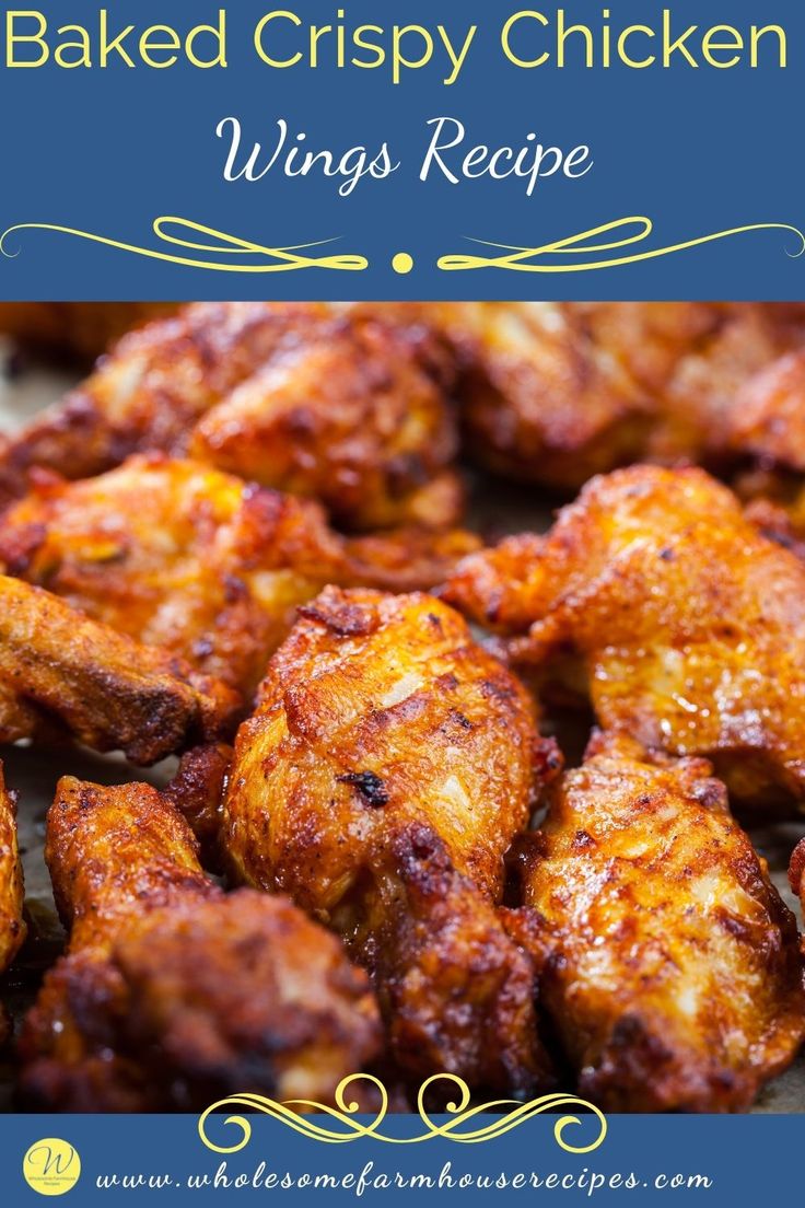 baked crispy chicken wings recipe with text overlay