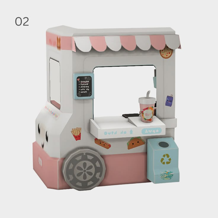 a toy ice cream cart sitting on top of a white floor