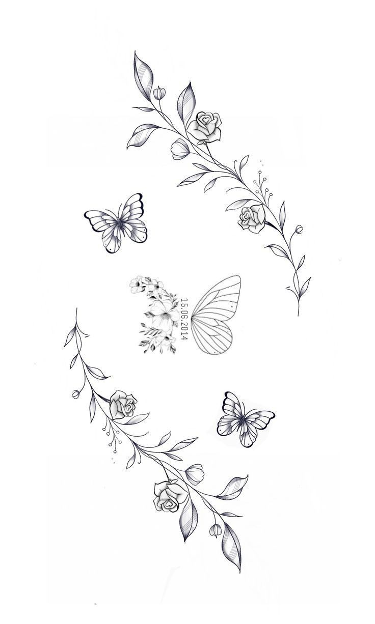 some butterflies and flowers on a white background