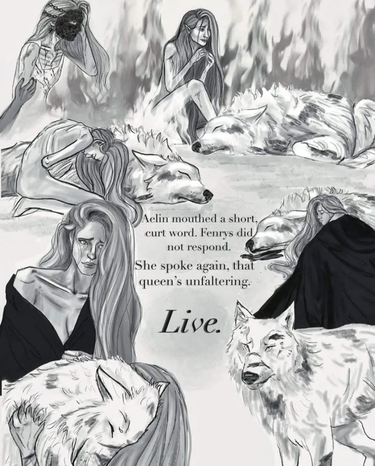 an image of two women with wolfs and the words love written in black ink