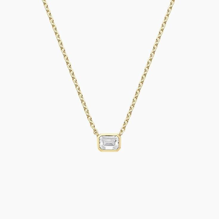 Emerald Cut Lab Diamond Bezel Solitaire Pendant Classic Emerald Cut Diamond Necklace In Yellow Gold, Classic Yellow Gold Diamond Necklace With Emerald Cut, Classic Yellow Gold Emerald Cut Diamond Necklace, Classic 14k Gold Diamond Necklace With Baguette Cut, Bezel Necklace Diamond, Emerald Cut Necklace, Bezel Necklace, Brown Wedding, Solitaire Pendant