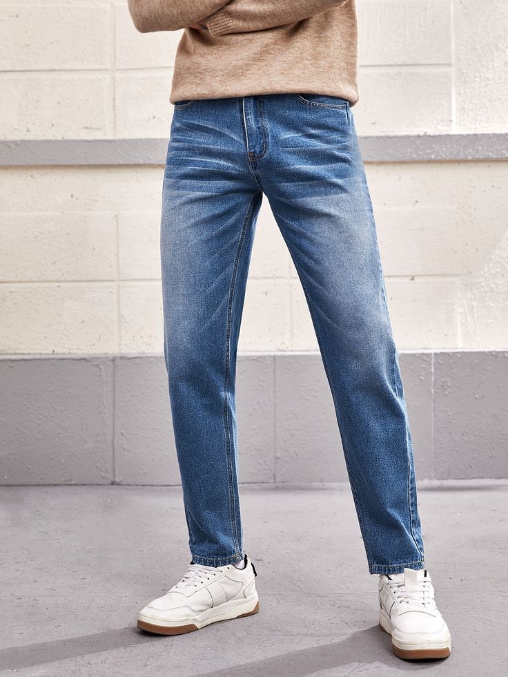 Straight Leg Mens Outfit, Men’s Jeans Aesthetic, Washed Blue Jeans Outfit Men, Lightwash Jean, Mens Jeans Straight Fit, Men’s Straight Leg Jeans Outfit, Mens Jean Outfits, Men’s Fashion Jeans, Jeans Guys