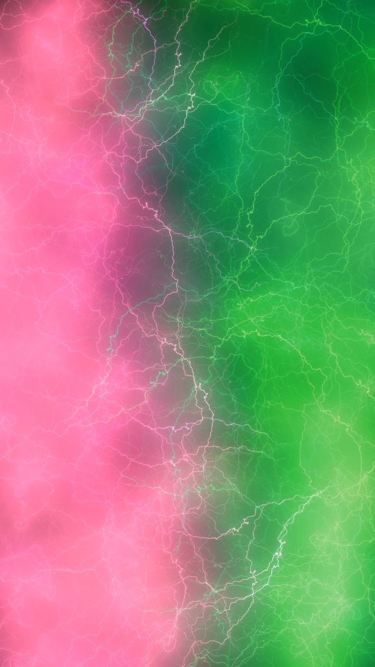 a green and pink background with some lightning in the sky on it's side