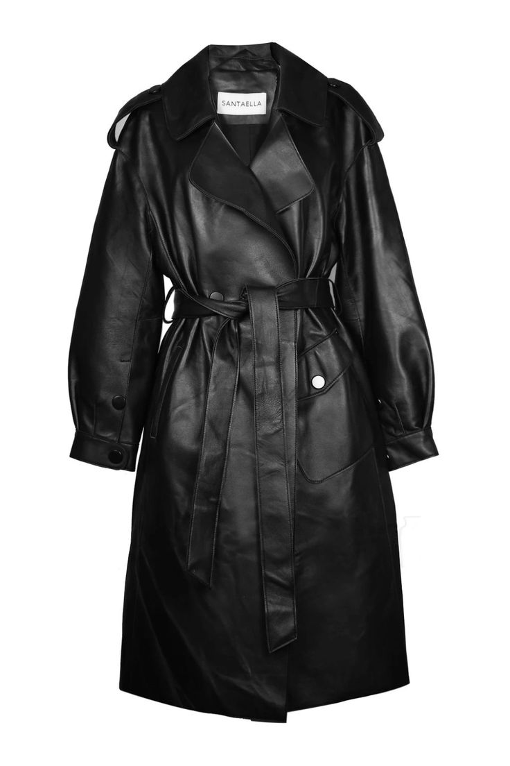 PAULETTE TRENCH – ALLSANTAELLA Chic Double-breasted Outerwear With Self Belt, Business Leather Outerwear With Belted Cuffs, Leather Outerwear With Belted Cuffs For Business, Luxury Leather Belted Leather Jacket, Luxury Leather Belted Jacket, Luxury Leather Jacket With Belt, Chic Double-breasted Belted Outerwear, Chic Leather Outerwear With Belt, Chic Long Leather Jacket With Button Closure