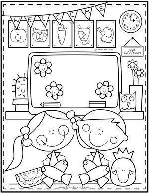 a coloring page with two children playing in front of a tv