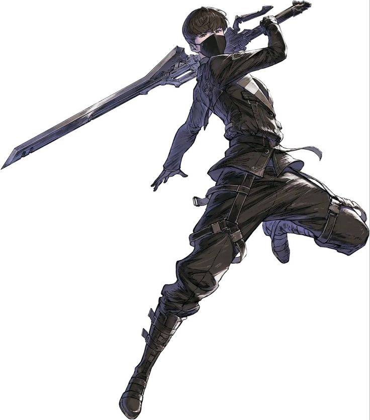 Dynamic Poses With Swords Reference, Running Swordsman Pose, Greatsword Pose Reference, Dynamic Poses Swordman, Greatsword Pose, Swordsman Pose, Reincarnation Art, Nier Reincarnation, Warrior Pose