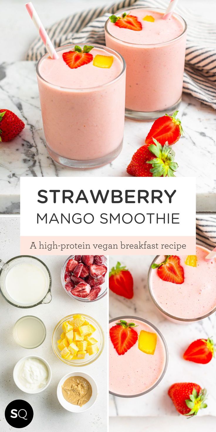 strawberry mango smoothie with ingredients to make it