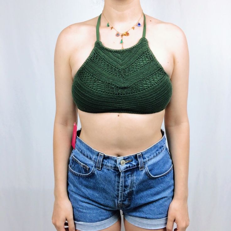 Size Medium New With Tags Such A Cute Bohemian Style Bathing Suit Top Green Crochet Lace Crop Top For Summer, Green Crochet Summer Swimwear, Green Crochet Fitted Swimwear, Green Stretch Crochet Top For Beach, Stretch Green Crochet Top For The Beach, Stretch Green Crochet Top For Beach, Green Crochet Top For Beachwear, Fitted Green Crochet Swimwear, Green Cropped Crochet Top For Summer