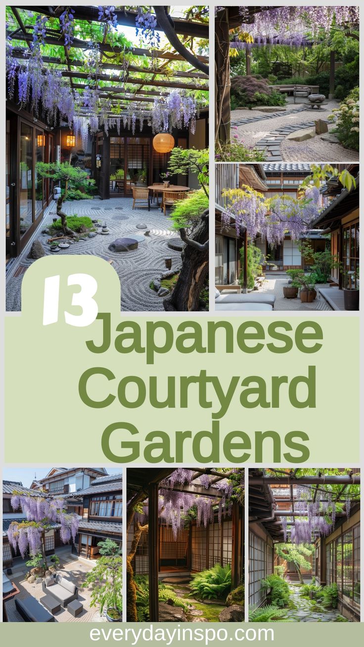 the japanese courtyard gardens with text overlay