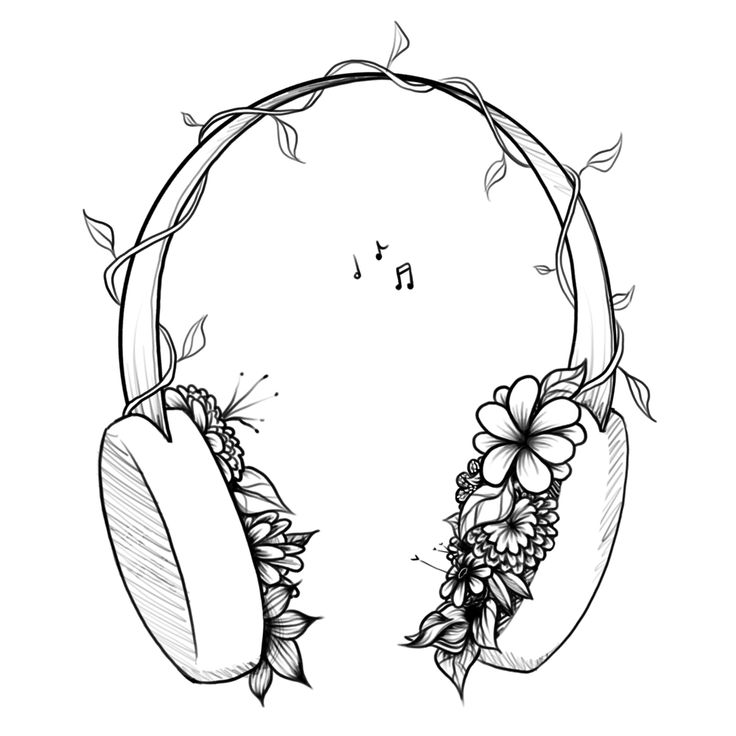 the headphones are decorated with flowers and leaves, while the earpieces have been drawn