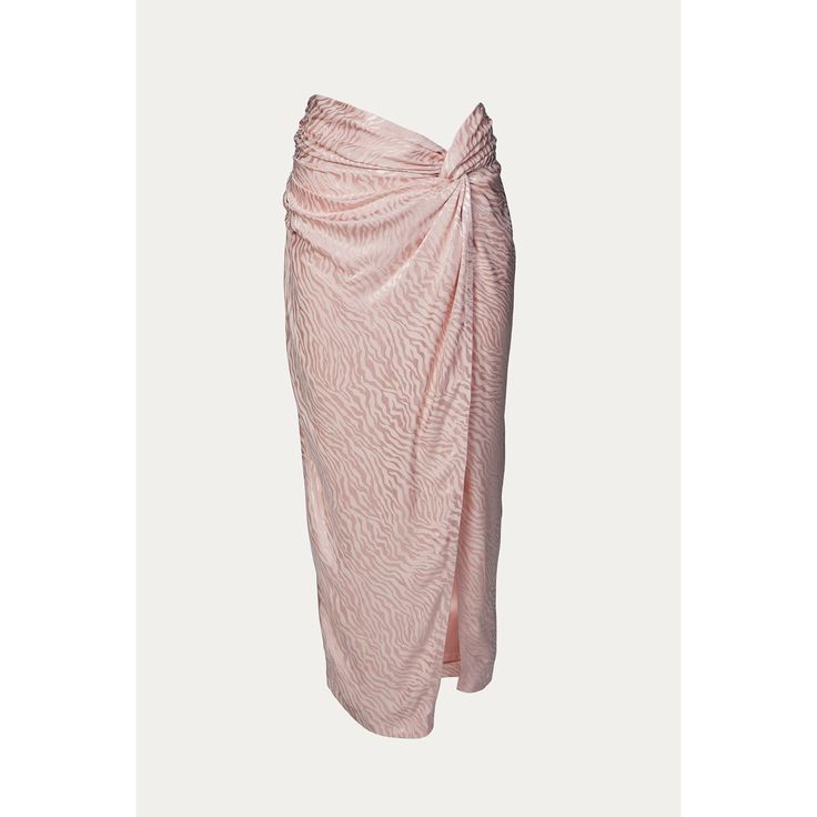 The Innis Midi Skirt Is Cut From Pink Lustrous Satin That's Been Jacquard-Woven With A Zebra Motif. It Has A Distinctive Twist Front That Cascades Beautifully Down The Side, Creating A Thigh-High Split. It Is Perfect For So Many Occasions - You Can Wear It With A Tank And Sandals On Warm Days And Swap For Chunky Sweaters And Boots When It Gets Chillier. Color: Powder Fabrication: 100% Viscose; Lining - 97% Polyester, 3% Elastane Care: Dry Clean Standard Clothing Sizing Cheyenne Is Wearing Size X Chic Pink Skirt For Cocktail, Pink Feminine Evening Skirt, Pink Evening Skirt, Pink Skirt For Summer Evenings, Pink Skirt For Evening In Summer, Pink Evening Skirt For Summer, Pink Evening Bottoms For Summer, Pink Summer Evening Bottoms, Pink Lined Skirt Bottoms For Evening