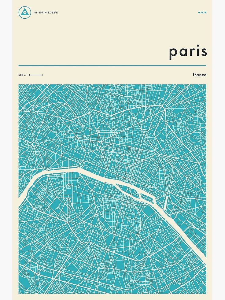 a map of paris in blue and white with the words paris on it's side