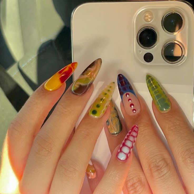 Nail Design Glitter, 2023 Nails, Hippie Nails, Colorful Nail, Almond Acrylic Nails, Instagram Nails, Minimalist Nails, Fire Nails, Dream Nails