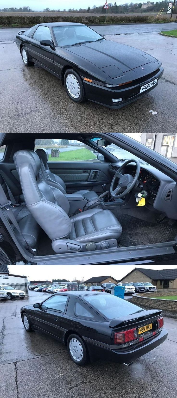 two pictures of the inside and outside of a sports car, one showing the driver's seats