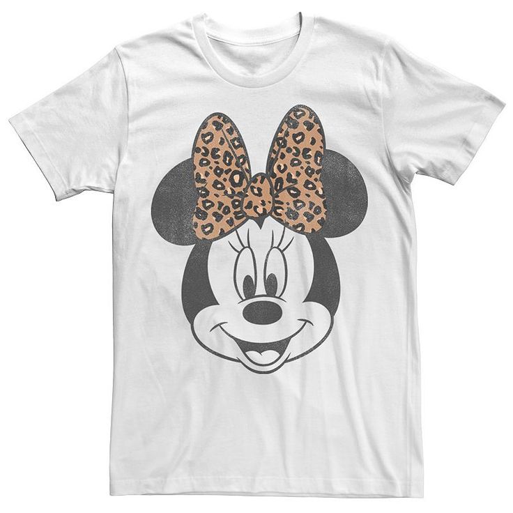 a t - shirt with an image of minnie mouse wearing a leopard print bow on it's head