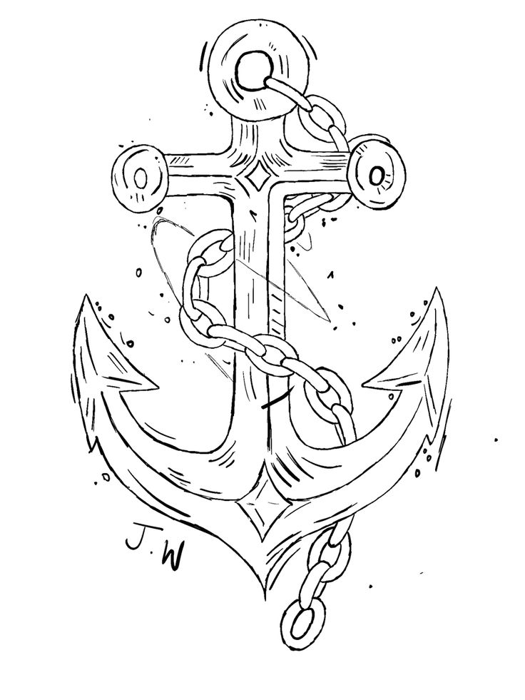 an anchor is drawn in black and white