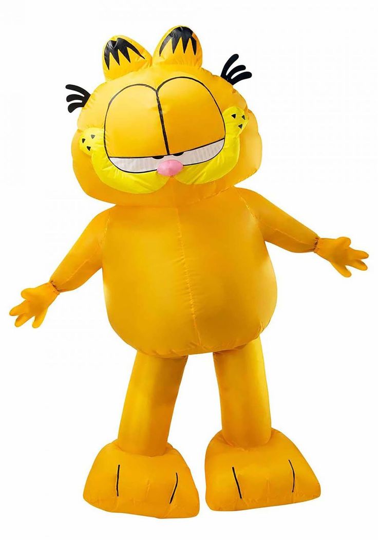 an inflatable yellow cat is standing on its hind legs and has eyes wide open