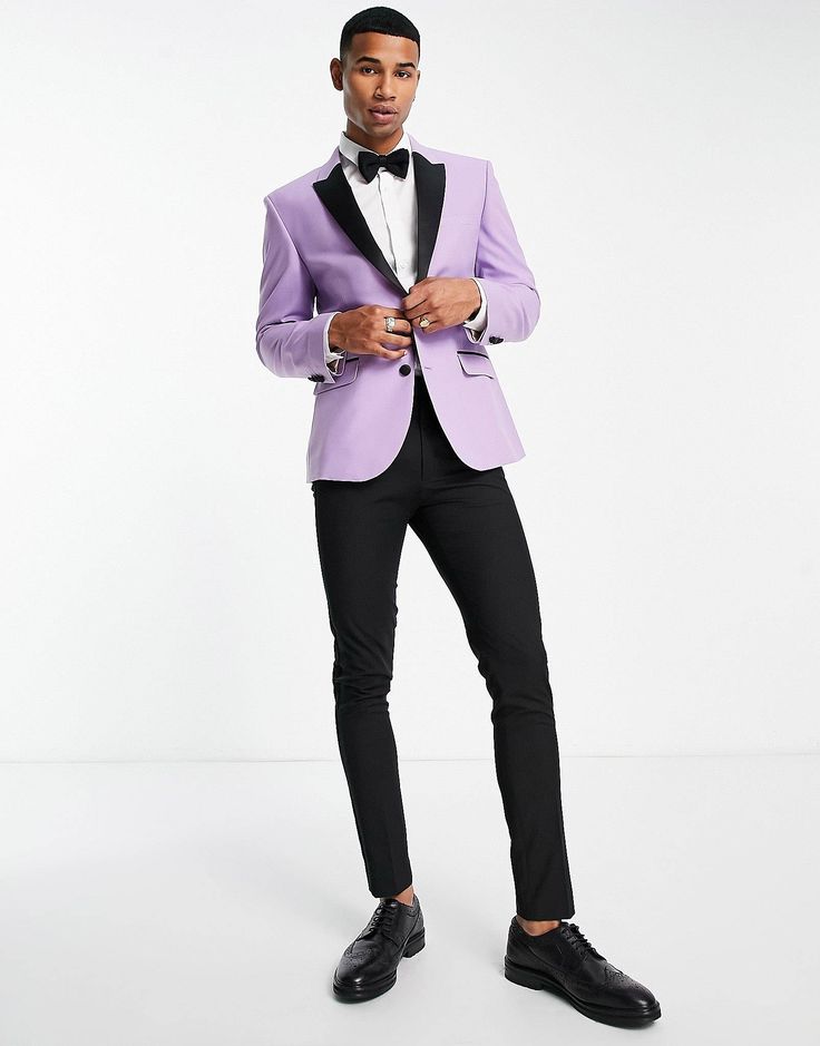 ASOS DESIGN skinny tuxedo suit jacket in lilac | ASOS Purple Colour, Tuxedo Suit, Purple Color, Lilac, Suit Jacket, Asos, Free Delivery, Purple, Quick Saves