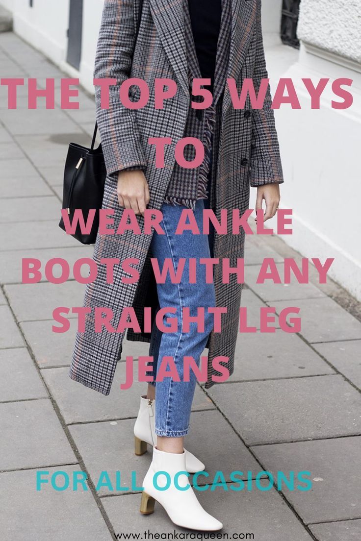 A woman wearing straight leg jeans with ankle boots and a plaid coat. Her face is cut off but she carries a black handbag. Boots With Straight Leg Jeans, Jeans Date Night Outfit, Living In Canada, Ankle Boots With Jeans, Straight Leg Jeans Outfits, How To Wear Ankle Boots, Boots Outfit Ankle, Different Dresses, Ankle Pants