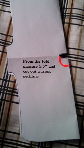 a piece of paper with the words from the fold measure 3 / 4 and cut out a front neckline