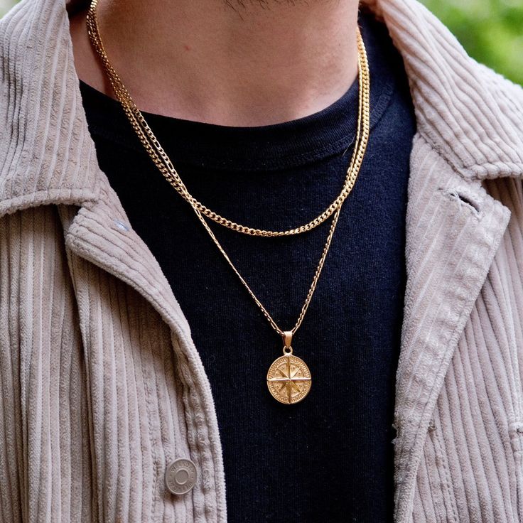 Gold Compass Necklace, North Star Pendant, Gold Necklace For Men, Popular Necklaces, Compass Pendant, The Compass, 18k Gold Necklace, Compass Necklace, Gold Chain With Pendant