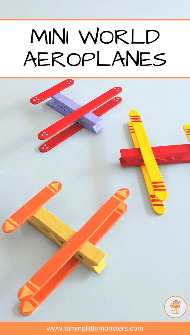 mini world aeroplanes made out of popsicle sticks with text overlay reading mini world aeroplanes