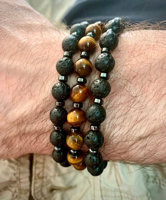 Luxury Men's Bracelets With Polished Beads, Luxury Men's Beaded Bracelets, Luxury Men's Jewelry With Polished Beads, Tiger Eye Bracelet Men, Masculine Jewelry, Protection Jewelry, Men's Bracelets, Hematite Bracelet, Beads Bracelet Design