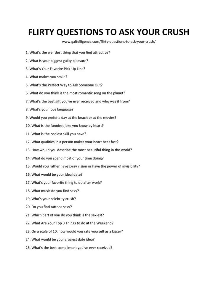 Downloadable and printable list of flirty questions to ask your crush as jpg or pdf Questions To Ask Crush, Questions To Ask Your Crush, Flirty Questions To Ask, Boyfriend Questions, Text Conversation Starters, Deep Conversation Topics, Truth Or Truth Questions, Deep Conversation Starters, Questions To Get To Know Someone