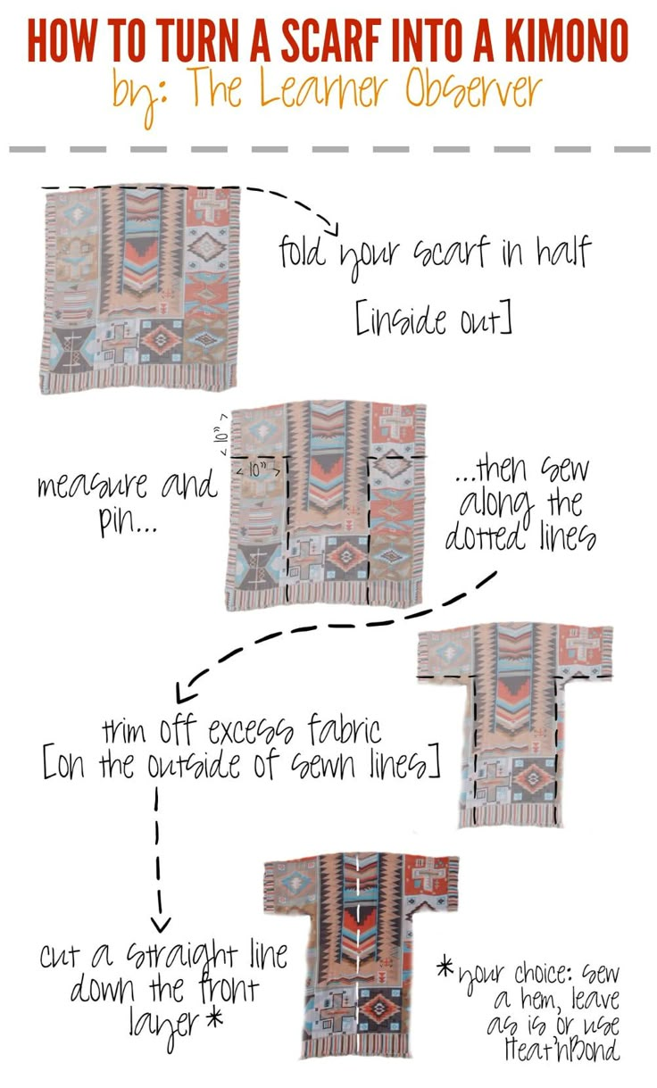 how to turn a scarf into a kimono by the learner observer info sheet