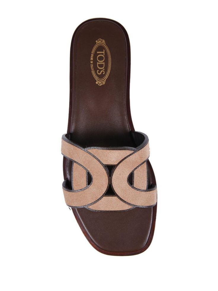 100% Calf, 100% Leather | Tod's Women's Suede Slides in Brown | SS23 Tan Leather Footbed Slip-on Sandals, Elegant Brown Flat Slides, Brown Open Toe Slides In Calf Leather, Calf Leather Open Toe Slides, Designer Brown Sandals With Buckle Closure, Brown Flat Heels With Buckle Closure, Classic Brown Flat Heel Sandals, Brown Open Heel Calf Leather Mules, Classic Brown Calf Leather Sandals