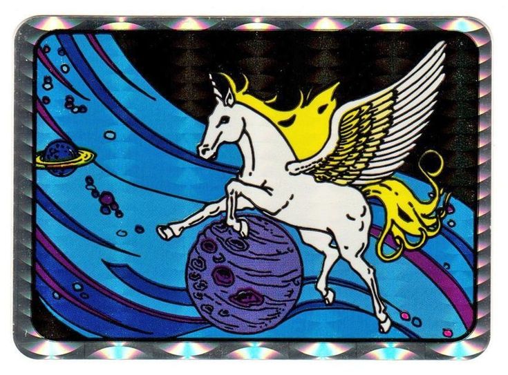 an image of a white horse with wings on it's back and planets in the background