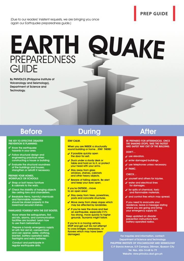 the earth quadke prepared guide is shown in red, yellow and green with an arrow pointing