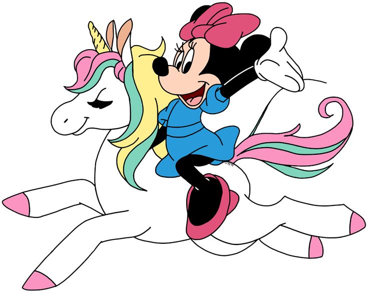 minnie mouse riding on the back of a unicorn