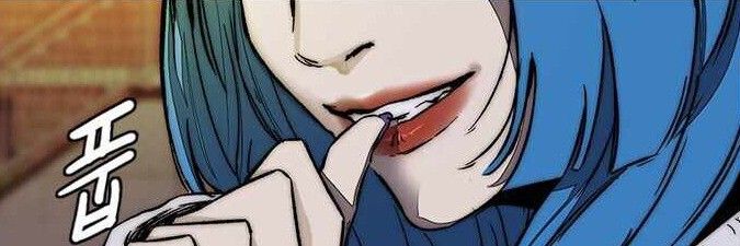 an anime character with blue hair and red lips