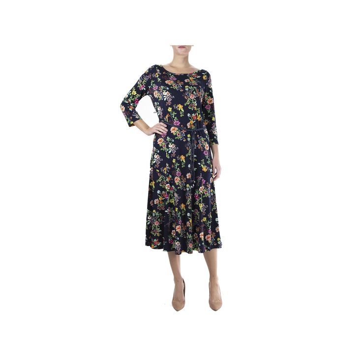 You'll love the romantic style of this women's Nina Leonard midi dress.Finding the perfect fit and size for women's clothing requires basic measurements of your chest, waist, hips and inseam. Use this guide to learn more about sizing and everything Kohl's has to offer in women's fashion. Romantic floral print Scoopneck 3/4-length sleeves Coordinating belt Jersey construction UnlinedFIT & SIZING 38 in-in. approximate length from shoulder to hem Midi silhouetteFABRIC & CARE Polyester, spandex Mach Modest Fitted Midi Dress For Brunch, Spring Mid-length Dresses With Fitted Waist, Spring Midi Dress With Fitted Waist For Garden Party, Spring Garden Party Midi Dress With Fitted Waist, Fit And Flare Midi Floral Dress For Garden Party, Fit And Flare Floral Midi Dress For Garden Party, Fitted Waist Midi Dress For Garden Party, Elegant Spring Maxi Dress 3/4 Length, Fit And Flare Knee-length Midi Dress For Garden Party