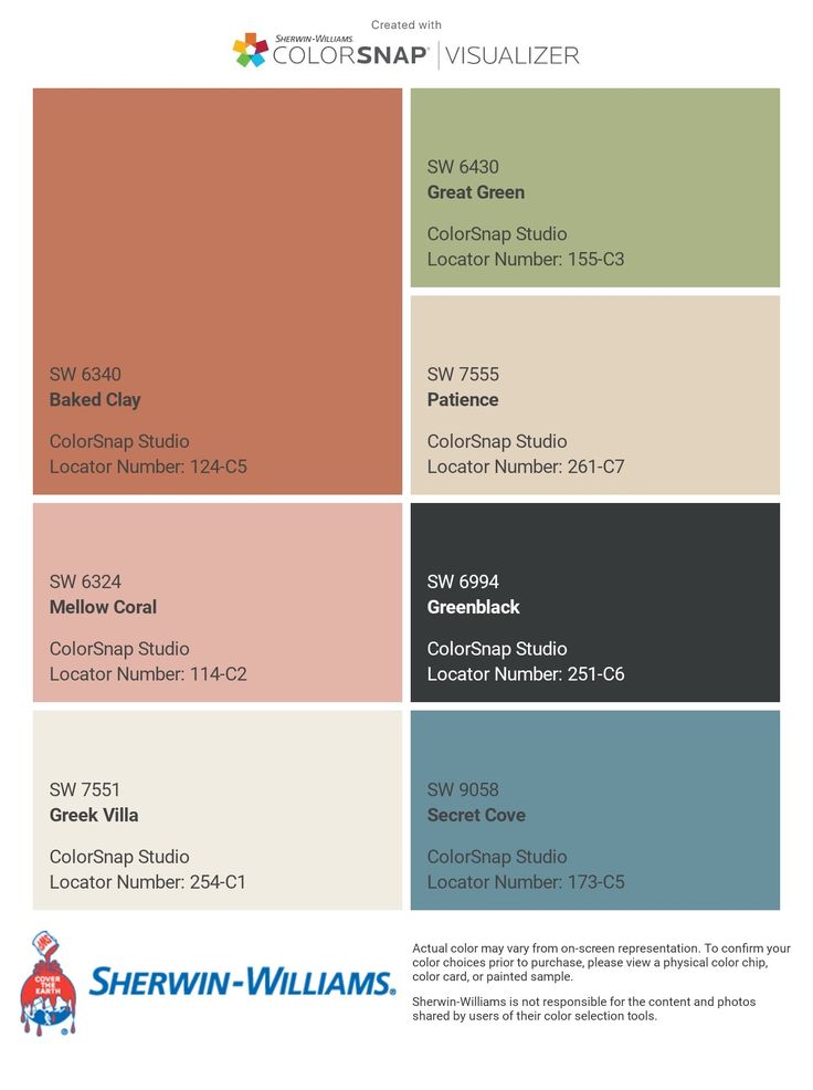 the color scheme for sherylin williams's paint palettes, which are available in