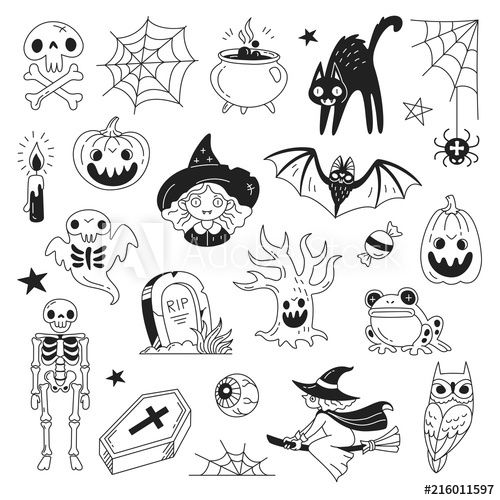 black and white halloween doodles