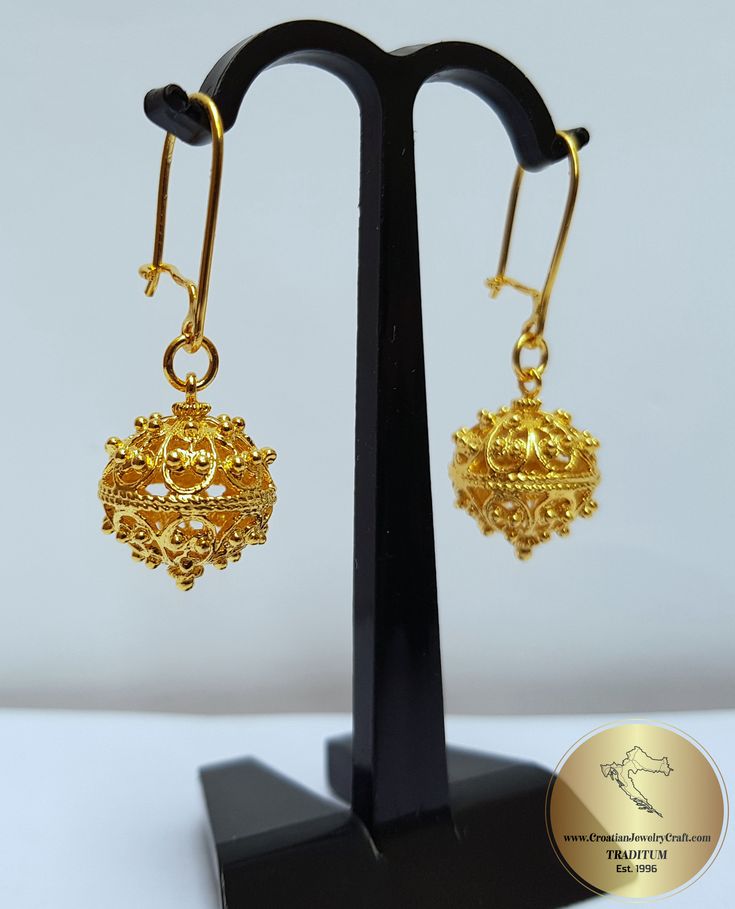 "*Larger size of filigree ball earrings* ★ Traditional Croatian filigree ball earrings, handcrafted in solid 14 k gold. Replicas of 19th century Ethnic, Heritage jewelry from Dubrovnik - Dalmatia region. Simple in style, versatile to wear with any outfit, and perfect for any occasion. Earrings end with secure - latching type of ear-wires. ★ *These earrings are handmade on order in 7-10 business days* Due to the handmade creation, every pair is unique, so there can be tiny variations in dimension Elegant Ceremonial Danglers Drop Earrings, Elegant Ceremonial Drop Danglers, Elegant Drop Danglers For Ceremonial Occasions, Festive Pierced Jhumkas Drop Earrings, Ceremonial Intricate Chandelier Drop Earrings, Ceremonial Chandelier Drop Earrings With Intricate Design, Ceremonial Intricate Design Jhumkas Drop Earrings, Ceremonial Intricate Drop Jhumkas, Ceremonial Intricate Dangle Chandelier Earrings