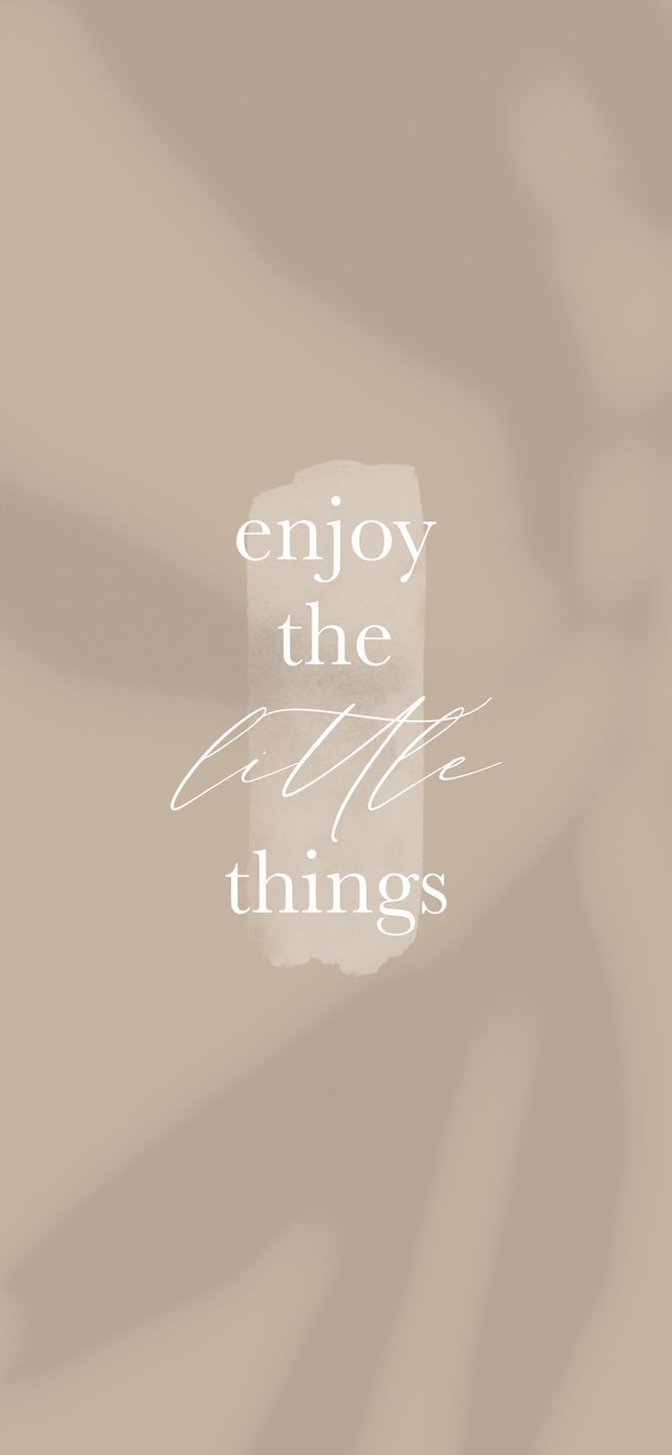 the words enjoy the little things written in white on a beige background with an abstract pattern