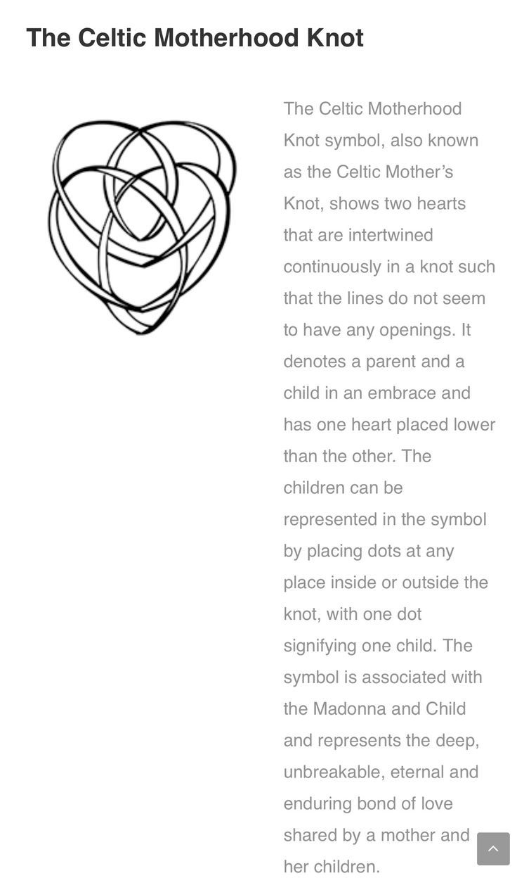 the celtic motherhood knot is shown in black and white, with text below it