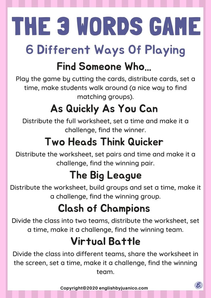 the 3 words game for kids to play in their classroom or at home with text overlay