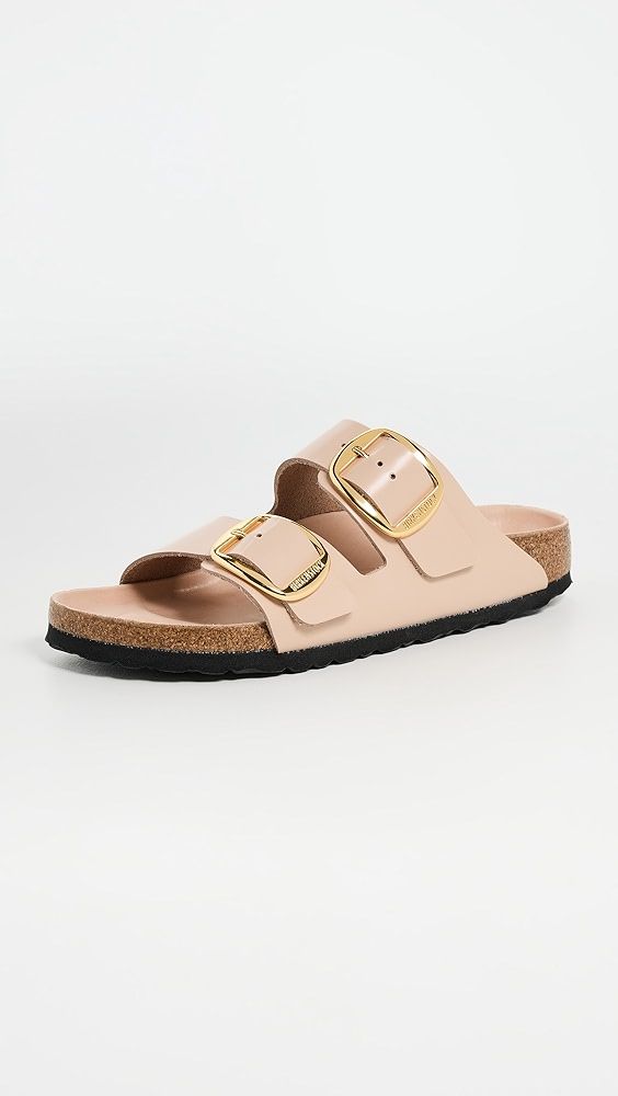 Birkenstock Arizona Big Buckle High Shine Sandals | Shopbop Spring Slides With Gold Buckle And Open Toe, Open Toe Slides With Gold Buckle For Spring, Spring Open Toe Slides With Gold Buckle, Leather Footbed Sandals With Gold Buckle For Spring, Gold Open Toe Slides With Buckle Closure, Spring Leather Sandals With Gold Buckle, Gold Slide Footbed Sandals With Buckle, Gold Slide Footbed Sandals With Buckle Closure, Spring Sandals With Gold Buckle And Round Toe