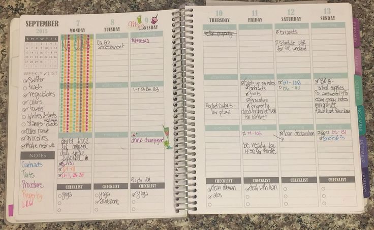 a spiral bound planner is open to show the daily schedule for someone's life