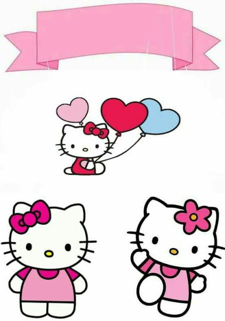 the hello kitty wallpaper is pink and has two hearts, one with a balloon